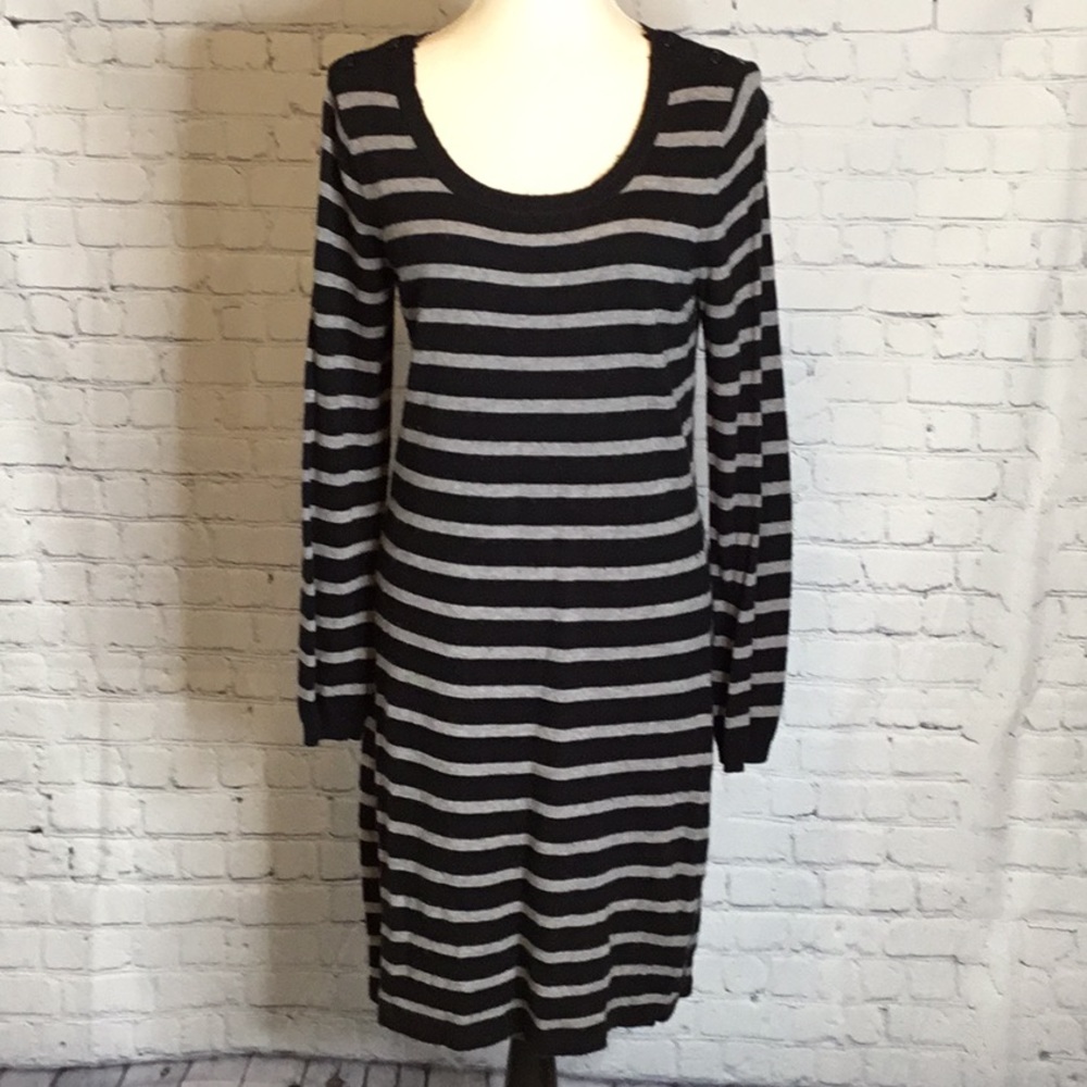 Sisters Black and Gray Striped Sweater Dress